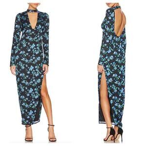 Majorelle Stellina Dress Floral Choker Neckline Backless Long Gown with Slit